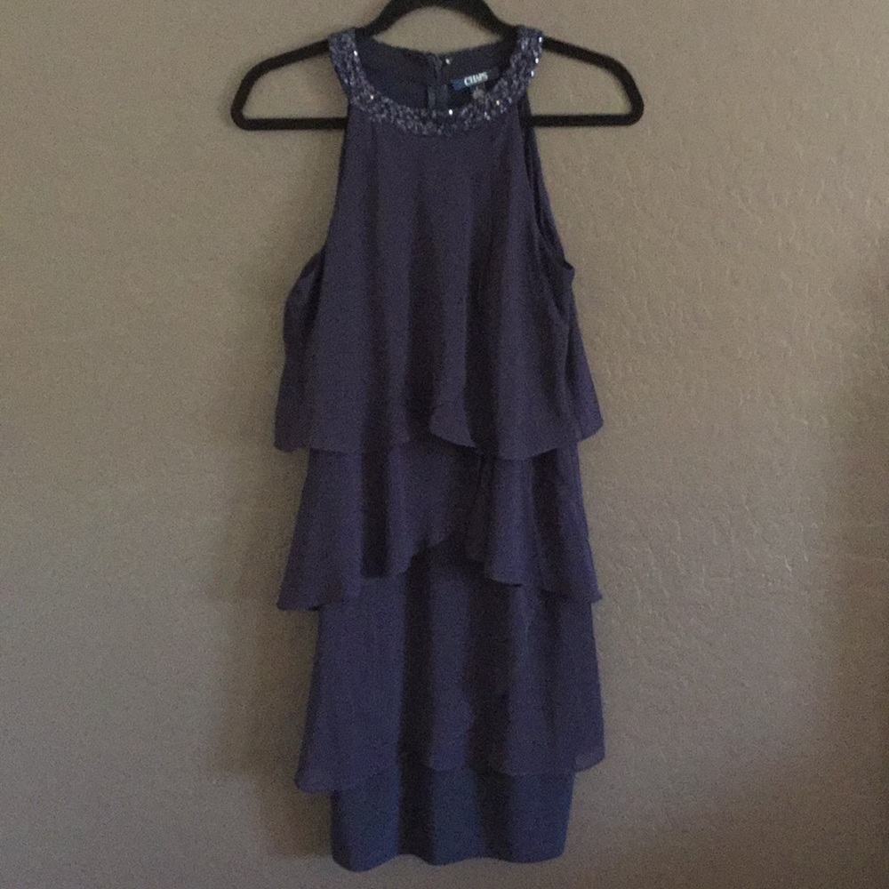 CHAPS Ruffle Dress with Sequin Neckline